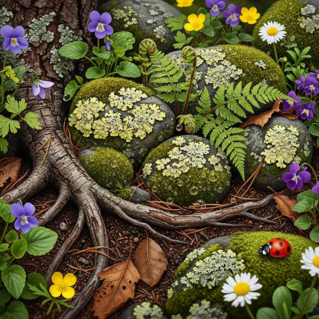 Detailed nature study showing flora and organic textures